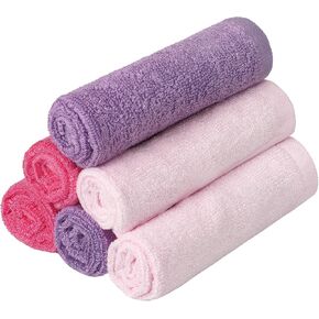 6/12 Pack Soft Baby Washcloths Bulk for Kids, 70% Rayon Derived from Bamboo, 30% Cotton, Seamless Knit Absorbent Bath Rag Handy Towel for Face Hand Body, 10x10 Inches, Pink/Rose/Purple (Girl)