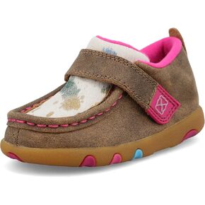 Twisted X Infant's Driving Moc, Moc Toe, Bomber, White Multi, & Pink, 7 M
