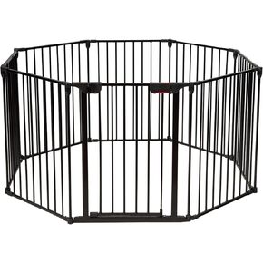 Costzon Baby Safety Gate, 6-Panel Fireplace Fence, Foldable Baby Gate Extra Wide for Easy with Add/Decrease Panels, Portable Wide Pet Gate with Multiple Shapes (Black, 6-Panel)