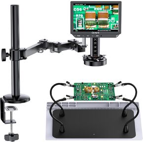 Auto-Focus 4K Digital Microscope with Flexible Arm & Helping Hands Station, HDMI Soldering Magnifier with 8" LCD Screen for Electronics Repair, ODM801 Flex Coin Magnifying Glass with Ring Light