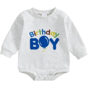 FYBITBO First Birthday Boy Outfit Birthday Boy Sweatshirt Romper Bubble Bodysuit Fall Winter 1st Birthday Outfit Boy Clothes