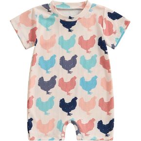 Toddler Baby Boy Girls Farm Clothes Western Farm Animals Chicken/Cow Print Romper Newborn Jumpsuit Country Stuff