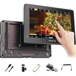 7“ On-Camera Field Monitor 2000Nits High Brightness with 4K HDMI & 3G-SDI Prots, DSLR Video Touch Screen Monitor 1920x1200 3D-LUT HDR Waveform HW7