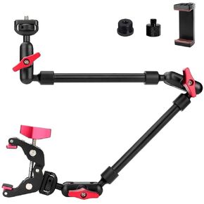 Super Camera Clamp Mount with Adjustable Magic Arm 22in, Camera Mount Clamp Articulating Arm Friction Magic Arm with Dual Ball Head Adapter 1/4" Thread for LED Lights Tripod Rig Microphone Pole Desk