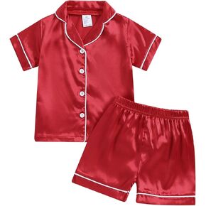 Ayalinggo Toddler Kids Girl Silk Pajamas Baby Short Sleeve Button Down Satin Silk Pjs Sleepwear Loungwear Clothes Shorts Set