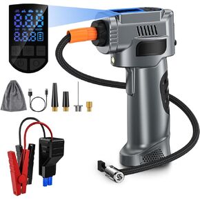Cordless Tire Inflator Portable Air Compressor-4000A Jump Starter with Air Compressor, 150PSI Portable Tire Inflator for Car, 12V Car Tire Air Pump with Tire Pressure Gauge, 8000 mAh Power Bank,Lights