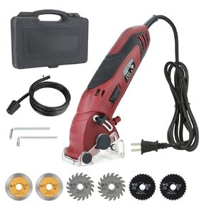 Corded Mini Circular Saw, 400W 110V 3400RMP Multifunction Handheld Circular Saw with 6 Blades Max Cutting Depth ½ Inch, Compact Small Circular Saw for Wood Drywall Tile PVC Pipe Soft Metal