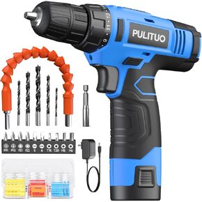 PULITUO 12V Pink Cordless Drill Set Power Drill Kit with Battery and Charger,electric drill home improvement,3/8-Inch Keyless Chuck,Built-in LED,21+1 Torque Setting small drill