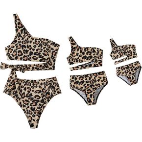 IFFEI Mommy and Me Swimsuits One Shoulder High Waisted Women Bikini Tie Cutout Two Piece Matching Outfits Swimwear