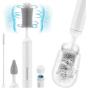 Electric Bottle Brush Cleaner, Automatic Bottle Cleaner Brush Set, Waterproof Baby Bottle Brush with Silicone Bottle/Pacifier/Straw Brush, 360° Rotation, Essentials for New Parents