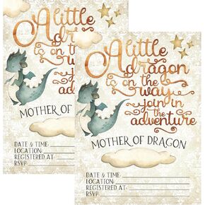 Silly Goose Gifts A Little Dragon Is On The Way - Themed Baby Shower Party Set - Ideal Adventure Theme Invitations For The Mother Of Dragon - Includes 12 Baby Shower Invites and Envelopes