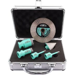 Diamond Core Drill Bits Set 6pcs Tile Hole Saw Kit for Porcelain Tile Ceramic Marble Brick Concrete with 5/8-11 Thread(6/6/20/35+50mm diamond chamfer bit+4.5" diamond saw blade)