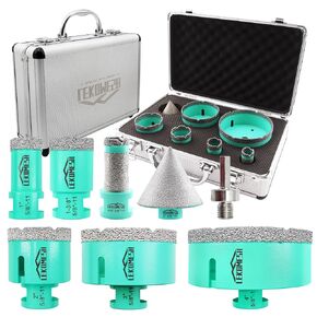 Diamond Hole Saw Set 7pcs Tile Hole Saw Kit 5/8"-11 Thread(25/35/50/75/100mm+20mm Drilling Milling Bit+50mm Chamfer Bits)