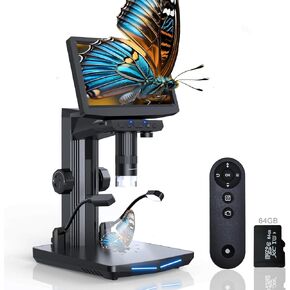 10" Digital Microscope for Adults with 10" Screen 1080P IPS,1600X Magnification USB Digital Microscope for Soldering, Electronics Repair, Coins, Compatible with Windows/MacOS/TV with 64GB Card
