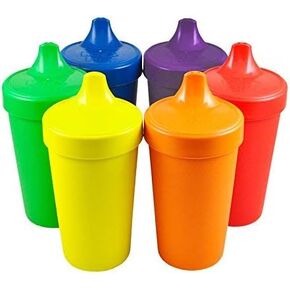 Re-Play Made in USA 10 Oz. Sippy Cups for Toddlers, Pack of 6 - Reusable Spill Proof Cups for Kids, Dishwasher/Microwave Safe - Hard Spout Sippy Cups for Toddlers 3.13" x 6.25", Crayon Box