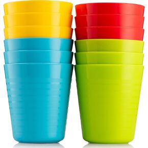 Kids Cups - Set of 12 Kids Plastic Cups - 8 oz Kids Drinking Cups -Plastic Cups Reusable - Dishwasher Safe - BPA-Free Cups for Kids & Toddler