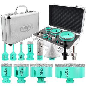 Diamond Hole Saw Kit - (6/6/8/20/35/50/75/100mm+20mm Finger Bit+50mm Chamfer Bit+SDS/HEX Adapter) Tile Drill Bits for Porcelain Ceramic Marble Brick Concrete,5/8"-11 Thread