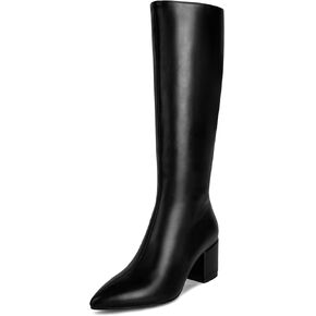 wetkiss Rhinestone/PU Low Chunky Pointed Toe Knee High Boots for Women with Full Bling Sparkly Crystals Booties for Wedding Party Date Dress
