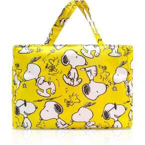 FINEX Yellow Waterproof PVC Rectangular Hand Carry Diaper Bag Tote with Multiple Dividers Open Pockets Handles Zipper Closure White Dog