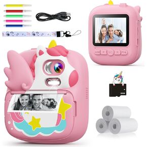 Kids Camera Instant Print, 12MP & 1080P Instant Camera for Kids with 32G Card & Print Paper, Selfie Digital Video Camera for Toddler,Christmas Birthday Gifts for Girls Boy Age 3-12 (Purple)