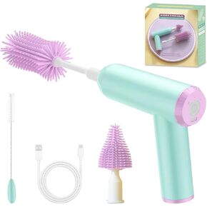 USB Rechargeable Electric Baby Bottle Cleaning Kit, Waterproof Bottle Cleaner Brush Set with Nipple & Straw Cleaner,Multipurpose Automatic Silicone Bottle Brush Cleaner for Mom