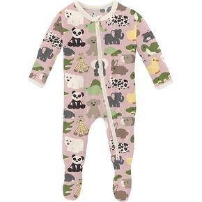 KicKee Print Footie with Zipper, Fitted Long Sleeve Pajamas, Ultra Soft Everyday One-Piece Loungewear, 90s (Baby Rose Too Many Stuffies - 9-12 Months)