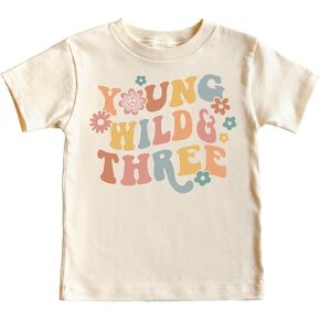 Young Wild Three Daisy Groovy Adorable 3rd Birthday Shirt for Infant Baby Toddler Girl Third Birthday Outfit