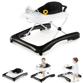 INFANS 3 in 1 Baby Walker, Foldable Leaning Seated Walk Behind with Adjustable Height, Push Handle, Washable Seat Cushion for Boys Girls Toddler (Gray)
