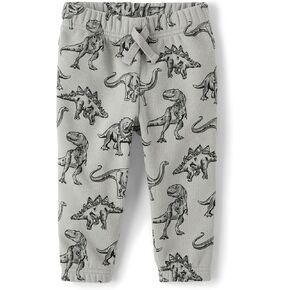 The Children's Place Baby Boys' and Toddler Fleece Jogger Pants, Grey Dino, 9-12 Months
