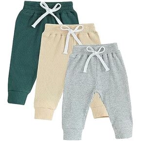 3Packs Unisex Baby Clothes Toddler Baby Boy Girl Joggers Pants Solid Drawstring Sweatpants Fall Winter Outfit