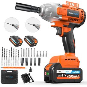 Cordless Impact Wrench, 665Ft-Ibs (900N.m) 1/2" Impact Drill, 21V Power Impact Driver with 2x 4.0Ah Battery, 5 Sockets, 8 Drill, 6 Screws, Electric Impact Gun Variable Speeds for Car/Truck/Mower