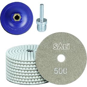 Sali 12 Pack Diamond Polishing Pads 4 Inch Wet Granite Stone Polish Pad Kit with 5/8’’-11 Backer Pad for Drill, Grinder, Polisher Polishing Pad for Concrete Marble Stone Countertop Quartz 50 Grit