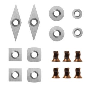 10Pcs Tungsten Carbide Cutters Inserts Set with 6pcs Screws for Woodturning Tools(Include 11mm Square, 11mm Square with Radius R50, 12mm and 8.9mm Round, 30x10mm Diamond with Sharp Point)