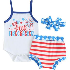 Ayalinggo My First 4th Of July Baby Girl Outfit Newborn Little Firecracker Sleeveless Romper My 1st Fourth Of July Short Set