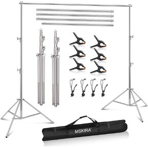 9.2 x 10 Ft Stainless Steel Backdrop Stand Heavy Duty, MSKIRA Adjustable Background Stand Backdrop Support Stand System kit for Photography, Parties, or Weddings with Clamps, Carry Bag