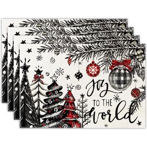 Christmas Winter Table Runner, Christmas Tree Ball Tabletop Runners Xmas Joy to the World Seasonal Holiday Table Decoration for Farmhouse Kitchen Dinning Home Indoor Party Decor 13x72in