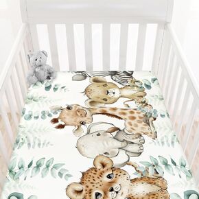 HawSkgFub Safari Jungle African Animals Eucalyptus Leaf Fitted Standard Baby Crib Sheet, Giraffe Lion Tiger Elephant Zebra Toddler Mattress Cover, Soft Stretchy Nursery Bed Sheets Kids Gift 52" x 28" in Saudi Arabia