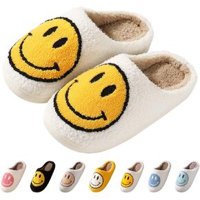 Beishani Smile Face Slippers for Women Happy face slippers Retro Soft Plush Warm Slip-on Slippers Cozy Indoor Outdoor Womens Slippers
