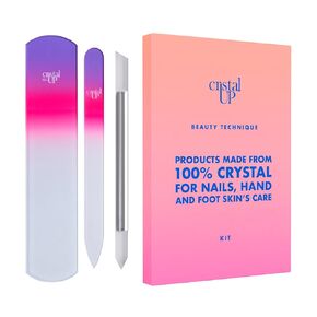 CRISTAL UP Starter Crystal Nail Set Care - 3PC Includes glass foot Scraper, Medium Crystal Nail File, and Cuticle Stick for Natural Nails, Glass File Kit