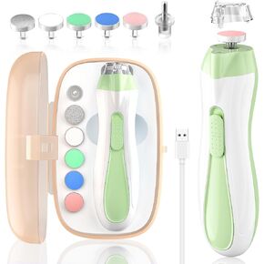 Baby Nail File Electric Baby Nail Care Set with LED Light, Baby Nail Clipper Electric for Newborn/Infants/Adults Toenails and Fingernails, 7 Grinding Head Replacement Pads, Green in Kuwait