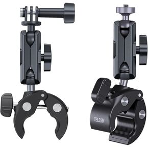 TELESIN Camera Clamp Mount Bike Motorcycle Handlebar Mounts Accessories, 360 Ball Joint Tube Roll Bar Holder Clip for GoPro 13 12 11 10 9 8Insta360 X3 X4 Ace Pro 2 DJI Action 4 Osmo Pocket 3 Accessory