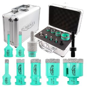 Diamond Core Drill Bits Set 9pcs Tile Hole Saw Kit for Porcelain Tile Ceramic Marble Brick Concrete with 5/8-11 Thread(6/8/10/20/25/35/50mm+10-25mm Finger Bit+SDS Plus Adapter)