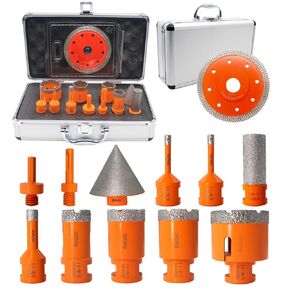 Diamond Tile Hole Saw Kit 12pcs, BeQell Diamond Core Drill Bits Set for Porcelain Ceramic Marble Granite Stone,Diamond Beveling Chamfer Bit Tile Cone Finger Bit,Diamond Blade