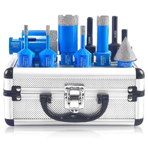 Diamond Tile Hole Saw Kit-ZNXIMER Diamond Core Drill Bits Set for Tiles, Granite, Ceramic, Marble and More Drilling-12pcs Tile Drill Bit(6/8/10/13/19/25/32/51mm+10mm Diamond Finger Bit)