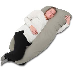 Full Body Pillow - Light Gray 55 x 31in Firm Curved Body Pillow with Jersey Cover for Belly and Back Support