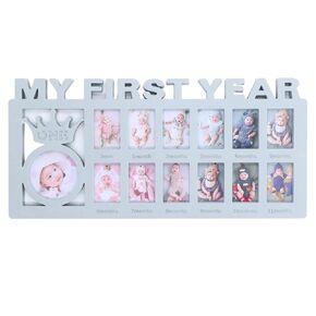 HYWHUYANG Baby Keepsake Frames,Newborn Baby Photo Frame Baby Picture Frame for Memories Record Baby's Monthly Growth 15 x 7.3 x 0.6in(Blue)