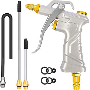 Air Gun for Compressor, Air Blow Gun with Brass Adjustable Air Nozzle, Air Tools, Air Compressor Accessories with Air Nozzle Hose, Industrial Pneumatic Tools (Silver Air Gun + 4 Air Nozzle)
