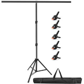 HEMMOTOP Portable T Shape Backdrop Stand 7x5 ft, Adjustable Green Screen Stand only, Photo Background Support Stand with 5 Clip Clamps and Carry Bag for Video Studio Parties Photoshoot