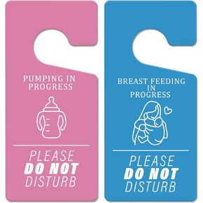 Breast Feeding Door knob Sign - 2 PCS Pumping in Progress Door Sign Double Sided PVC Do Not Disturb Sign for Home Nursery Baby Room