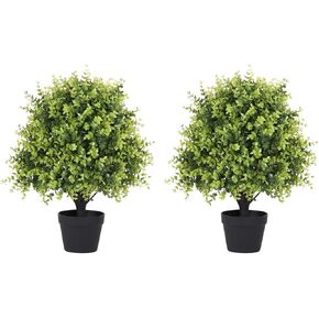 The Bloom Times 24 Inch Tall Topiary Trees Artificial Outdoor 2 Pack 2ft Faux Boxwood Ball Plants Outside Set of 2 Fake Bushes and Shrubs for Front Porch Garden Patio Decor